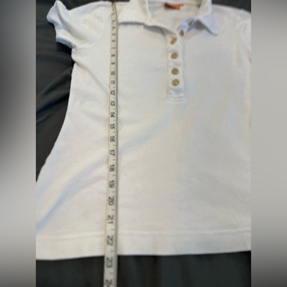 TORY BURCH Women’s Sz: M White Polo Short Shirt Top Gold Monogram Accent Buttons - Picture 6 of 12